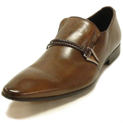 Encore By Fiesso Brown Genuine Italian Calf Leather Loafer Shoes With Weaved Leather Bracelet FI6628
